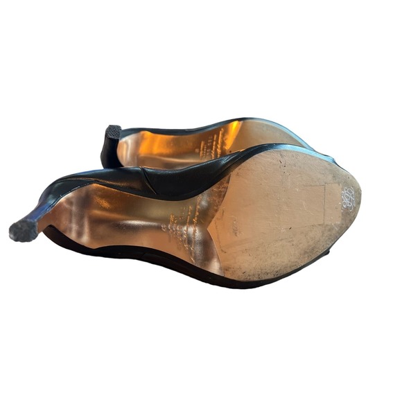 Ted Baker London Peep Toe Black Leather Heeled Booties w/ Rose Gold Bow Sz - Picture 4 of 7